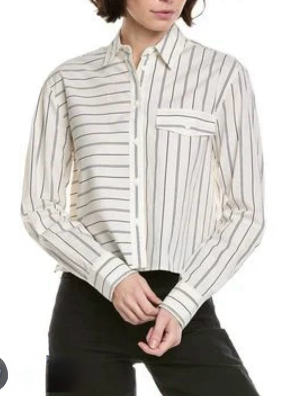Rag & Bone Mina Ivory and Black Vertical Stripe Button-Down Shirt size S